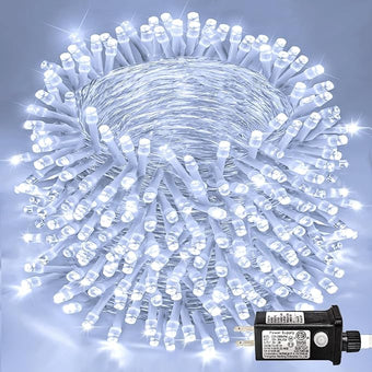 600 LED White Christmas Lights Outdoor 197ft 8 Modes White Christmas String Lights Clear Wire, Plug in Twinkle Fairy Lights for Bedroom Wedding Christmas Tree Decorations