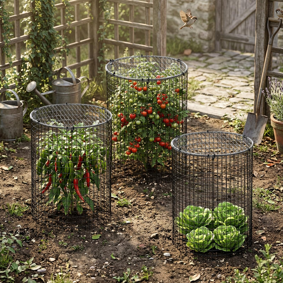 45 Pcs 24” x 12” Large Wire Plant Protector from Animals with Metal Cover, 15 Pack Metal Plant Cage Chicken Wire Cloche with 15Pcs Metal Covers to Keep Animals Out, Garden Protection Bunny Barricade