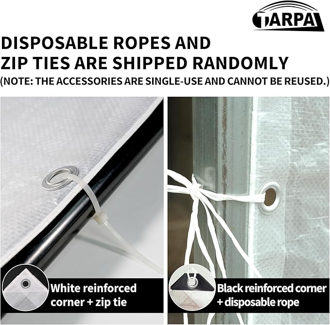 TARPAL 8'x12' Semi Clear White Tarp Waterproof Green House Cover with Grommets 7.5mil Clear Poly tarps for Gardening,Farm, Garden,Chicken Coops，Outdoor