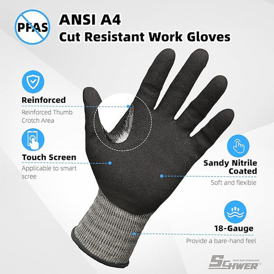 Schwer A4 AIR-SKIN Cut Resistant Work Gloves AR5918 with Extreme Lightweight & Thin, Grip Gloves for Fishing, Refined Work, Mechanic, Gardening, Touch-Screen, 3D-Comfort Fit, 150 Pair (L)