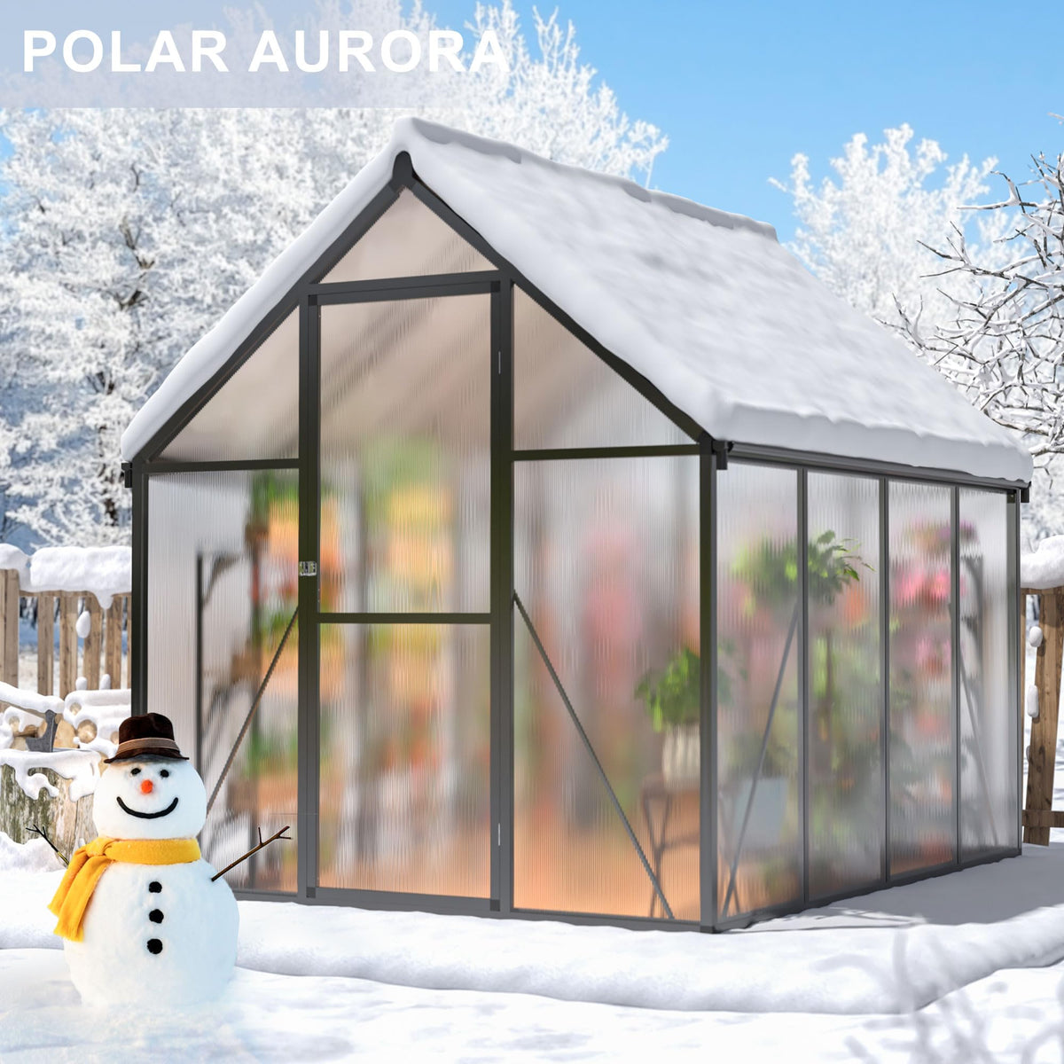 Polar Aurora 6x8 FT Walk-in Polycarbonate Heavy Duty Greenhouse