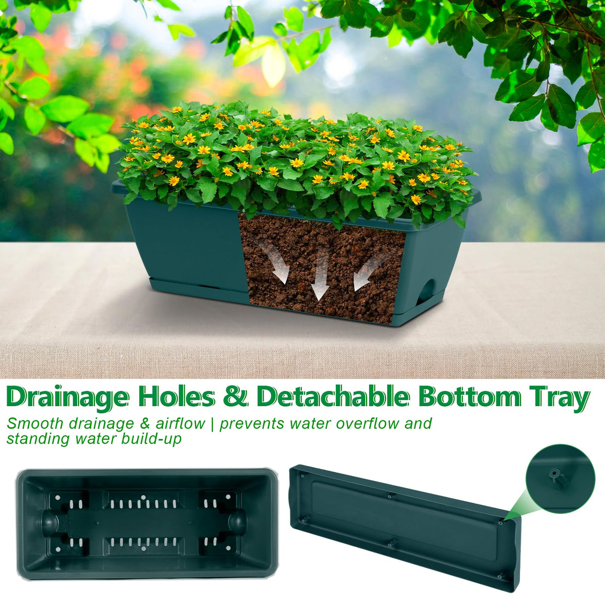 OYEAL Railing Planter Box Set of 2 Hanging Planters for Fence