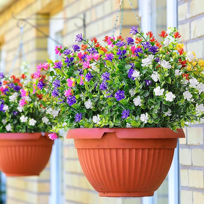 AmyHomie 20 Bundles Artificial Flowers for Outdoor Outside Spring Summer Decoration UV Resistant Faux Flowers No Fade Fake Plastic Plants Garden Porch Window Box Decorating