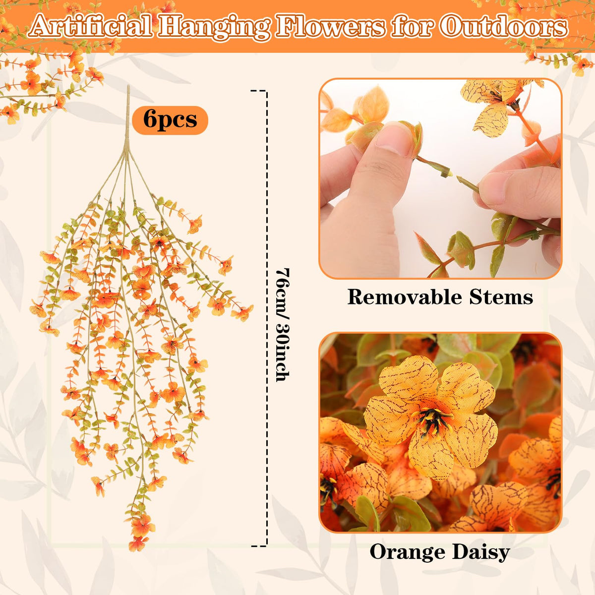 FineCheer 6 Pcs Fall Artificial Hanging Flowers Outdoor, Warm Color