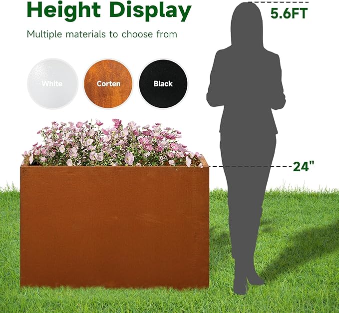 GZLVSOW Corten Steel Outdoor Planter Box 32" x 15" x 24" for Outdoor Plants Metal Rectangle Planter Spliced Flower Box with Partitions for Outside,Indoor,Garden (Corten, 32 * 15 * 24)
