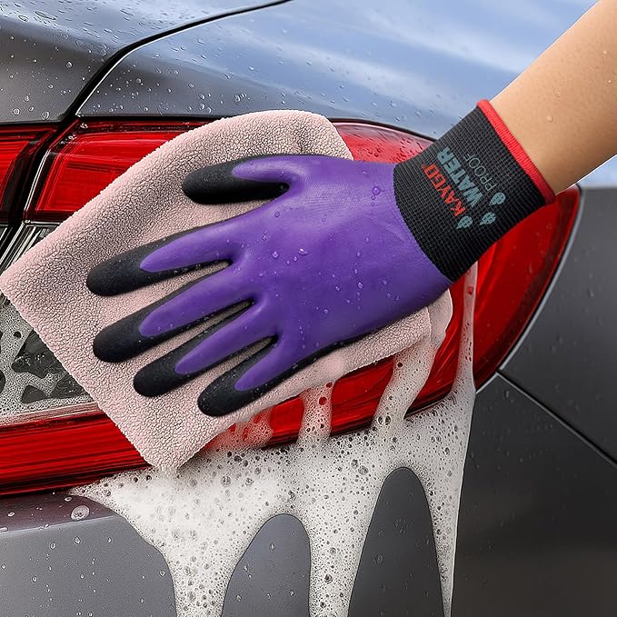 KAYGO Waterproof Work Gloves for Men and Women, Rubber Coated Non-slip Working Gloves for Garden, Outdoor Construction,KG150,Purple,M