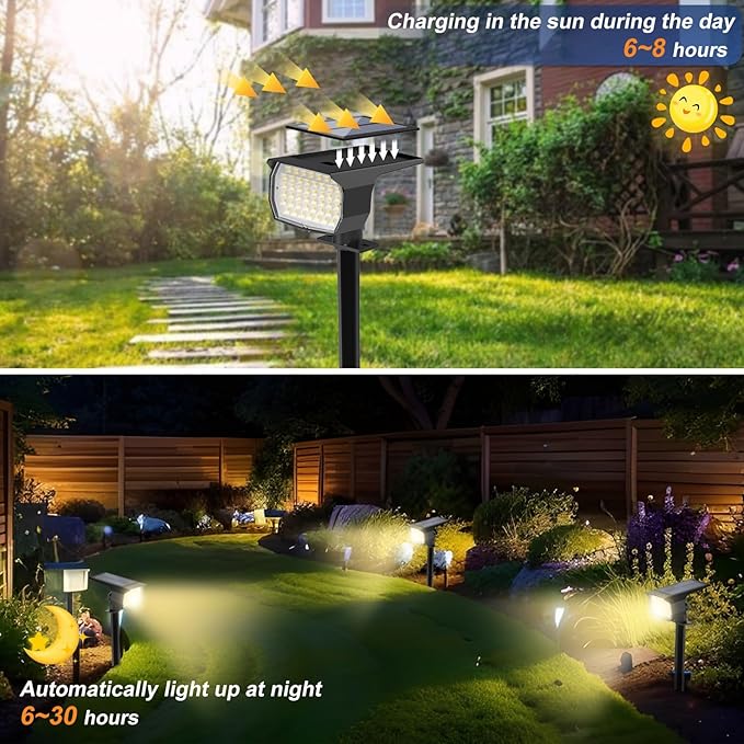 WENATY Solar Spot Lights Outdoor Waterproof IP65, 12 Pack Landscape Spotlights with 46 LEDs, 3 Modes Auto On/Off Solar Powered Flood Lights for Outside Pathway, Yard, Garden, Walkway (Warm White)