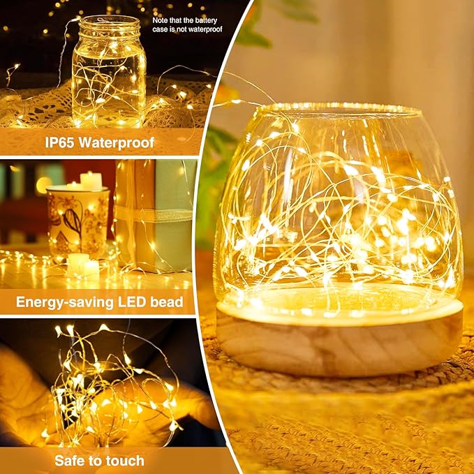 【10 Pack】Fairy Lights Battery Operated with Timer, 7FT 20LED String Lights Waterproof Silver Wire Fairy Light Battery Powered Twinkle Lights for Bedroom Christmas Wedding Indoor Party Decor Warm White