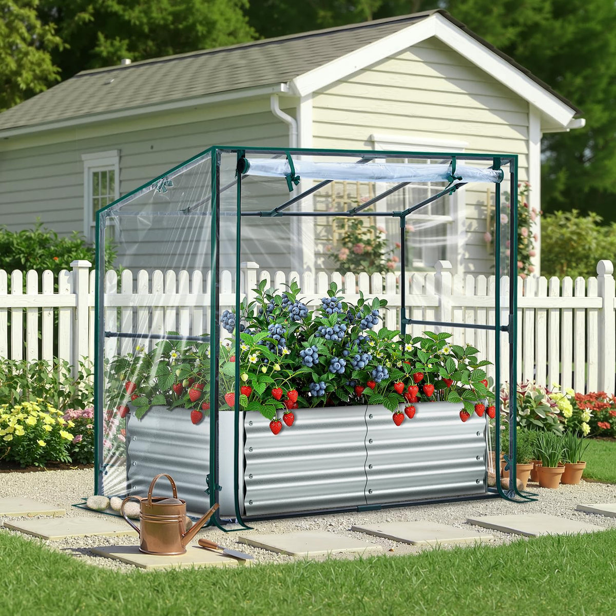 Ohuhu 4x2x1 FT Raised Garden Bed Outdoor with Cover, 3-in-1 Gardening Set