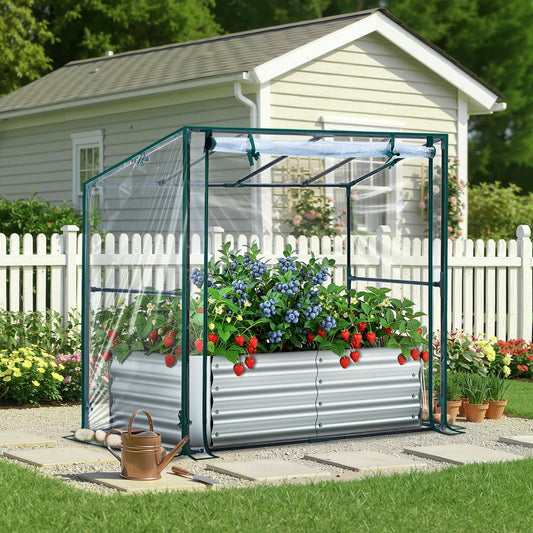 Ohuhu 4x2x1 FT Raised Garden Bed Outdoor with Cover, 3-in-1 Gardening Set