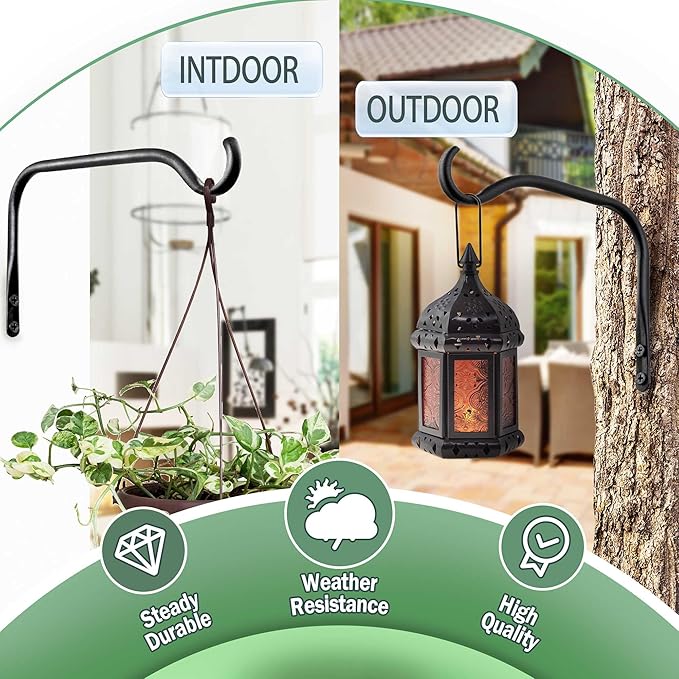 Lifyzoon Durable Plant Hangers Brackets: 2 Pack 12 Inch Outdoor Metal Hanging Plant Brackets - Rustproof Wall Hooks for Hanging Flower Basket Bird Feeders Wind Chimes and Lanterns