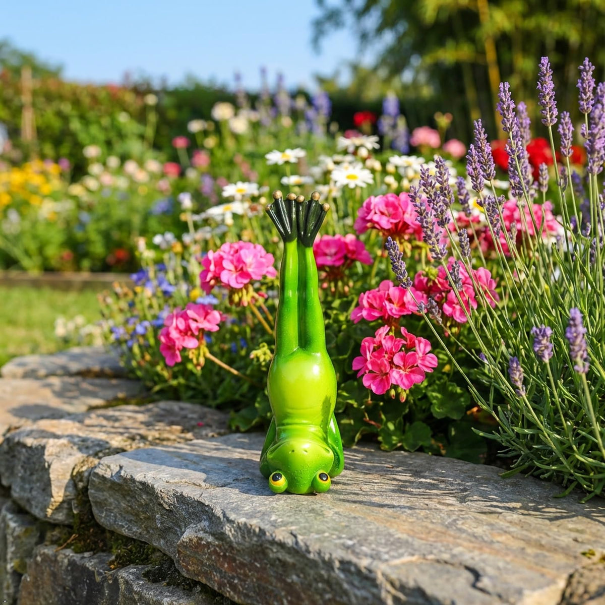 AshyAtom 7.1''(L) Yoga Frog Outdoor Statue Garden Matsyasana Decor