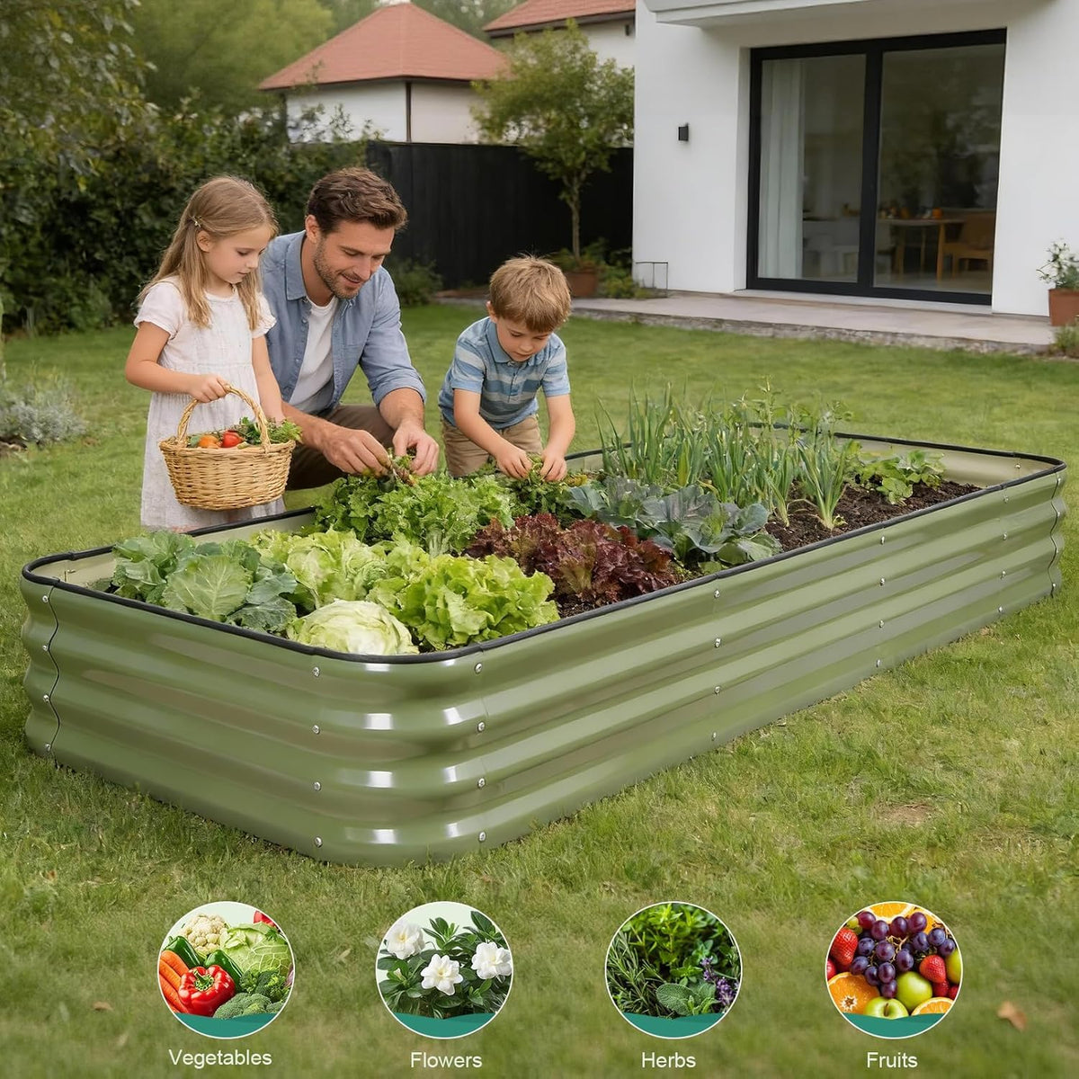 BIRDSINYARD 5 in 1 Galvanized Raised Garden Bed, 8x3x1ft, Green