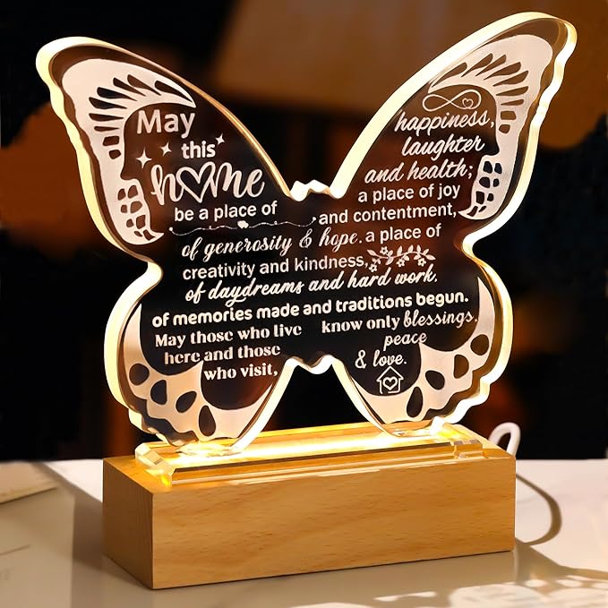 Ornalrist Housewarming Gifts New Home - Crystal Butterfly Keepsakes with Warm Light Base - Housewarming New Home Gifts for Couples, Women, Men, House Warming New Home Decor