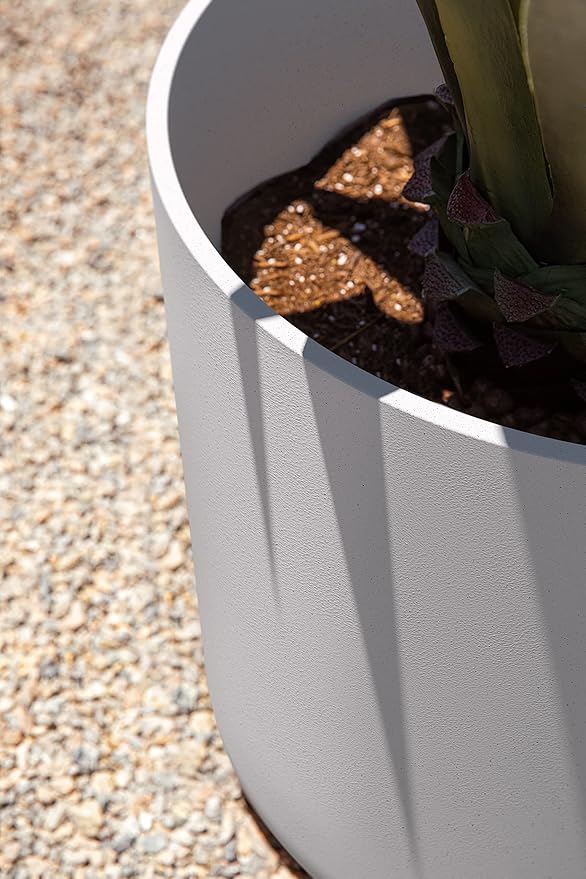 Veradek Mason Series Lima Planter - Round Planter for Indoor or Outdoor Porch/Garden | Made from Plastic-Stone Composite with Drainage Holes | Modern Décor for Succulents, Flowers, Small Plants