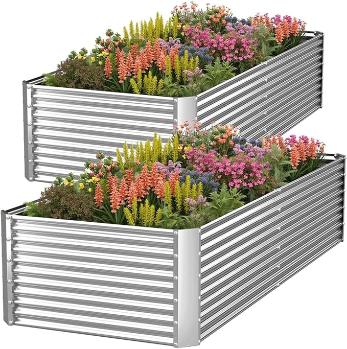 2 Pack Tall 4x2FT Corrugated Galvanized Steel Raised Garden Bed Outdoor, Metal Above Ground Garden Bed for Vegetables and Flowers, Rectangle Raised Beds for Gardening