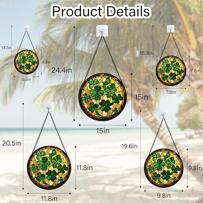 QZQCBLC Stained Glass Window Hanging Green Retro Lucky Clover 7.8" - Suncatcher Door Garden Sun Catcher Ireland Decor Birthday Mother's St. Ripack's Day Gift for Woman Mom Men Friend Nana Wife