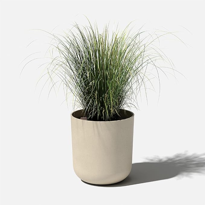 Veradek Round Lima Plastic Planter Pots for Indoor/Outdoor Garden Use, Sand Color, 5 Year Warranty