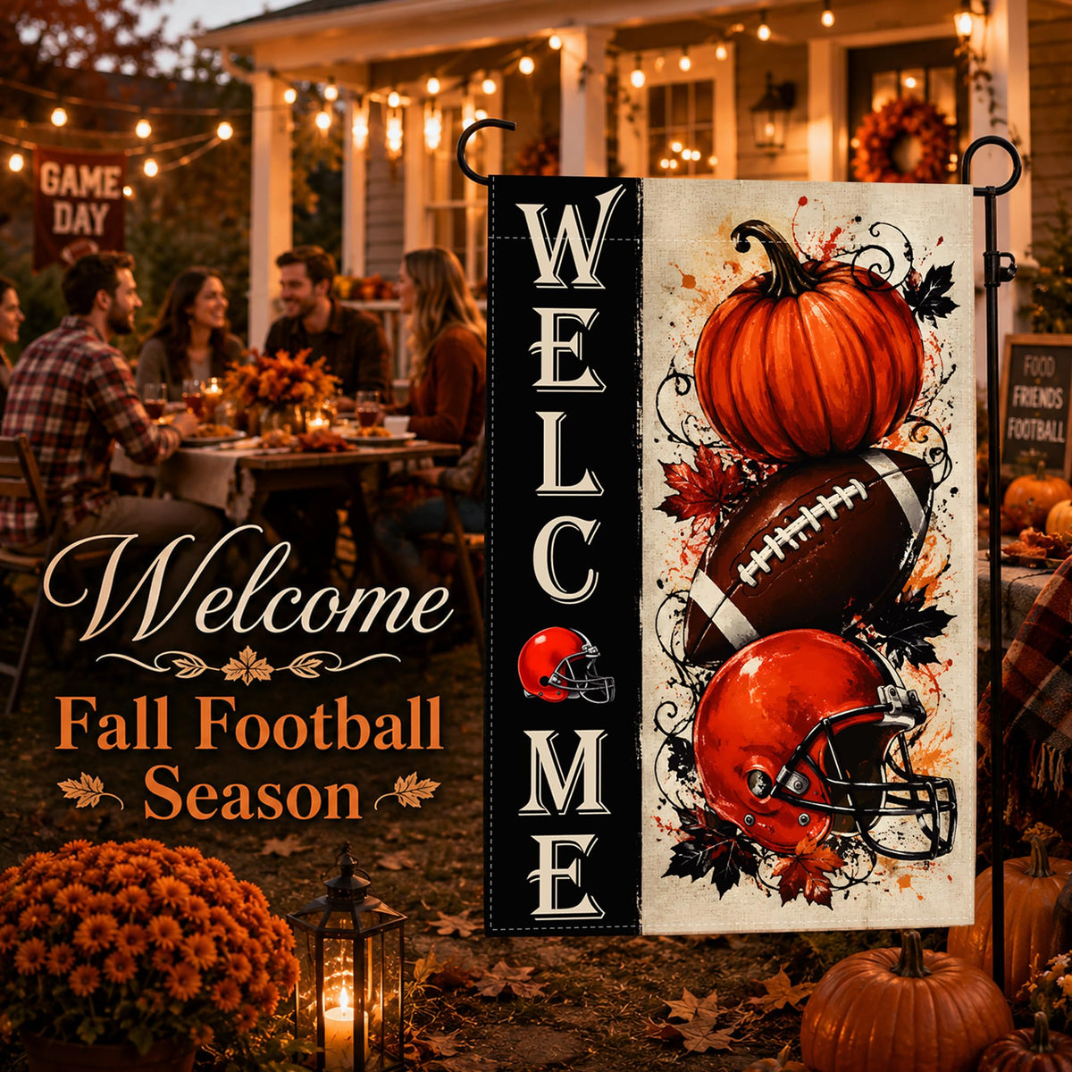 Fall Decor - Double Sided Fall Football Welcome Garden Flag
