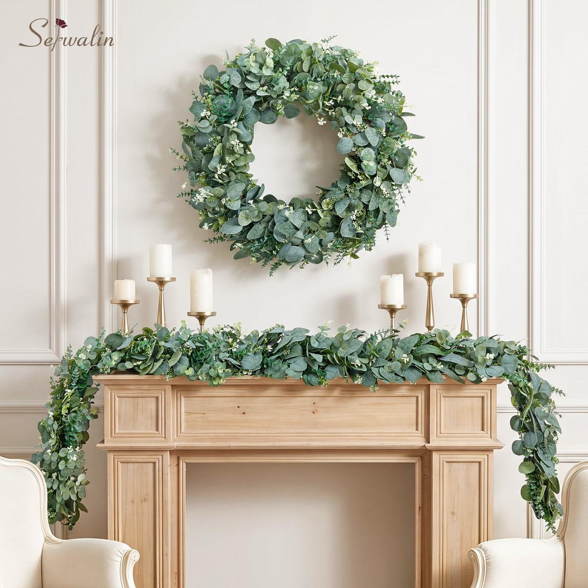 Serwalin 180 Pcs 7 Kinds Mixed Artificial Eucalyptus Stems Faux Greenery