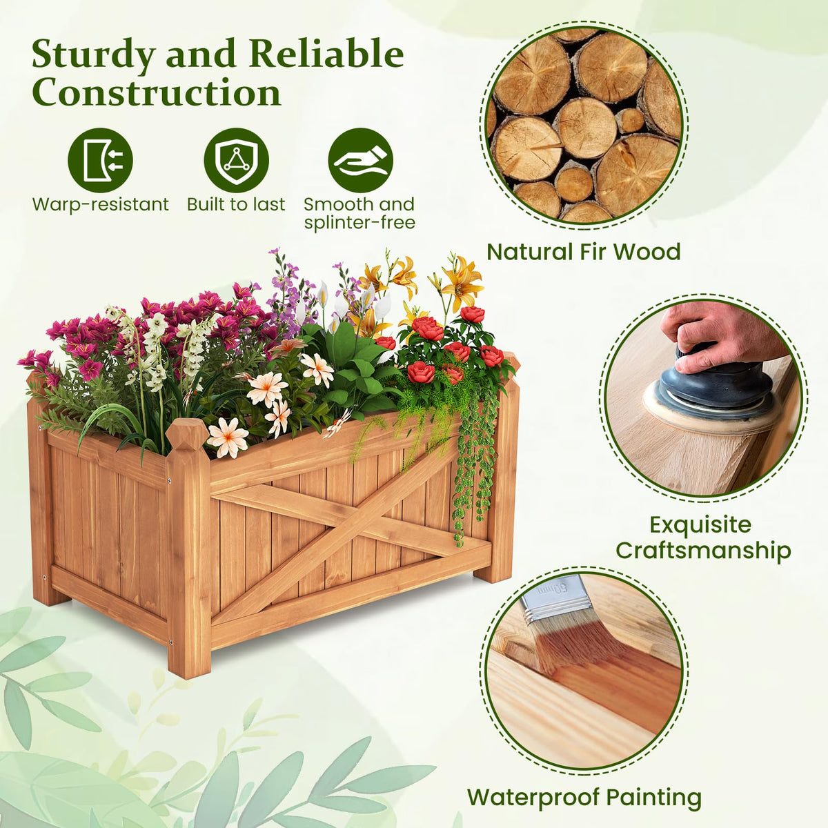 HAPPYGRILL 25”x 16”x 15” Wooden Raised Garden Bed with Drainage Holes
