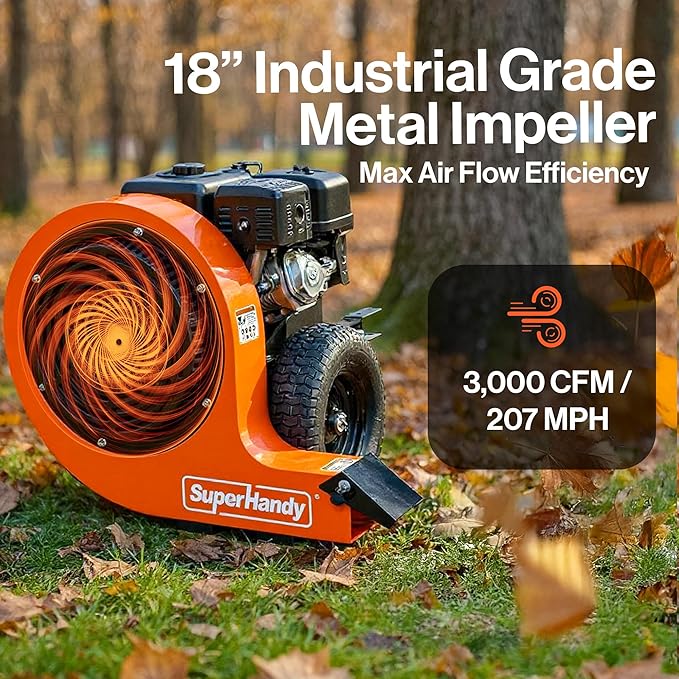 SuperHandy Tow-Behind Leaf Blower – 15HP Electric Start Gas Engine, 3000 CFM, 207 MPH Air Speed, Adjustable Airflow, Metal Impeller, Clevis Pin Hitch