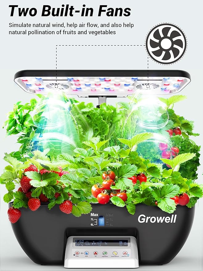 Hydroponics Growing System Kit, 17 Pods Herb Garden with 102 28W Full-Spectrum Grow Lights & 2 Fans, Indoor Garden with Water Pump, 10L Water Tank, Auto Timer, Height Adjustable (Black & White)