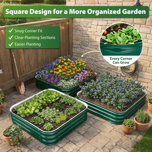 Square Raised Garden Bed 4x4 ft for Vegetables, Herbs & Flowers, 12" Deep