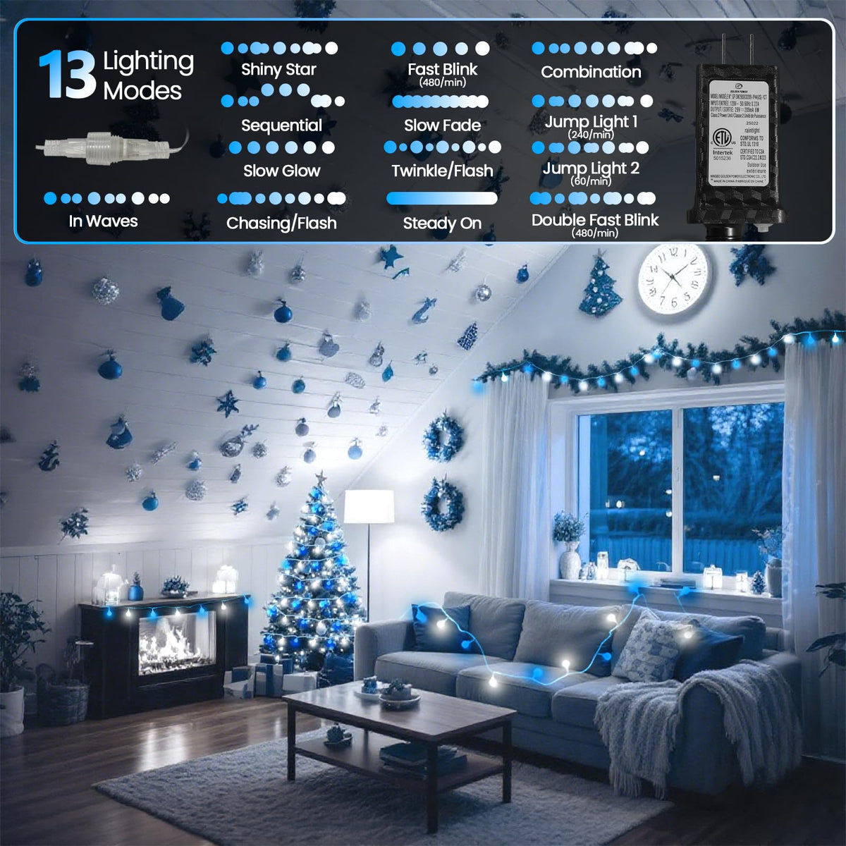 Connectable 43FT 100LED Globe String Lights Indoor, Classroom Lights