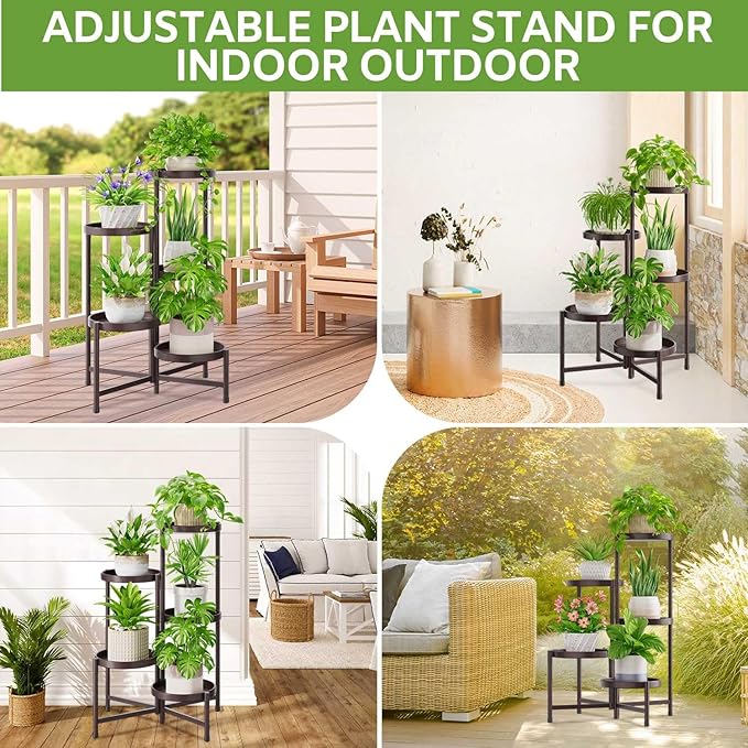 iDavosic.ly 5 Tier Large Plant Stand Indoor, 10 Inch Wide Tall Corner Metal Plant Stands Outdoor for Multiple Plants, Folding Tiered Flower Display Holder Rack Shelf, Violet Bronze