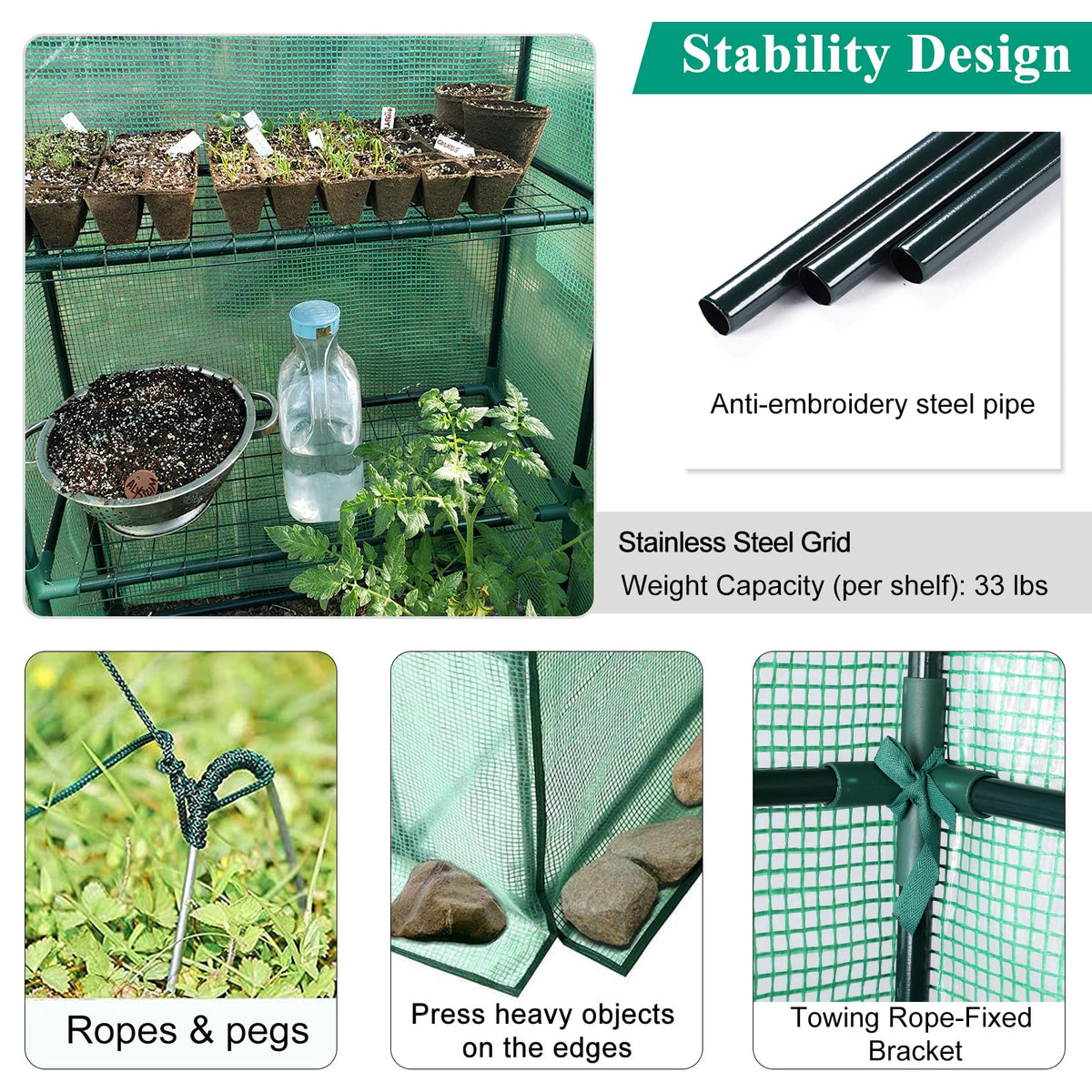 56x30x76 Portable Walk-in Greenhouse for Outdoors, Plant House with Shelves