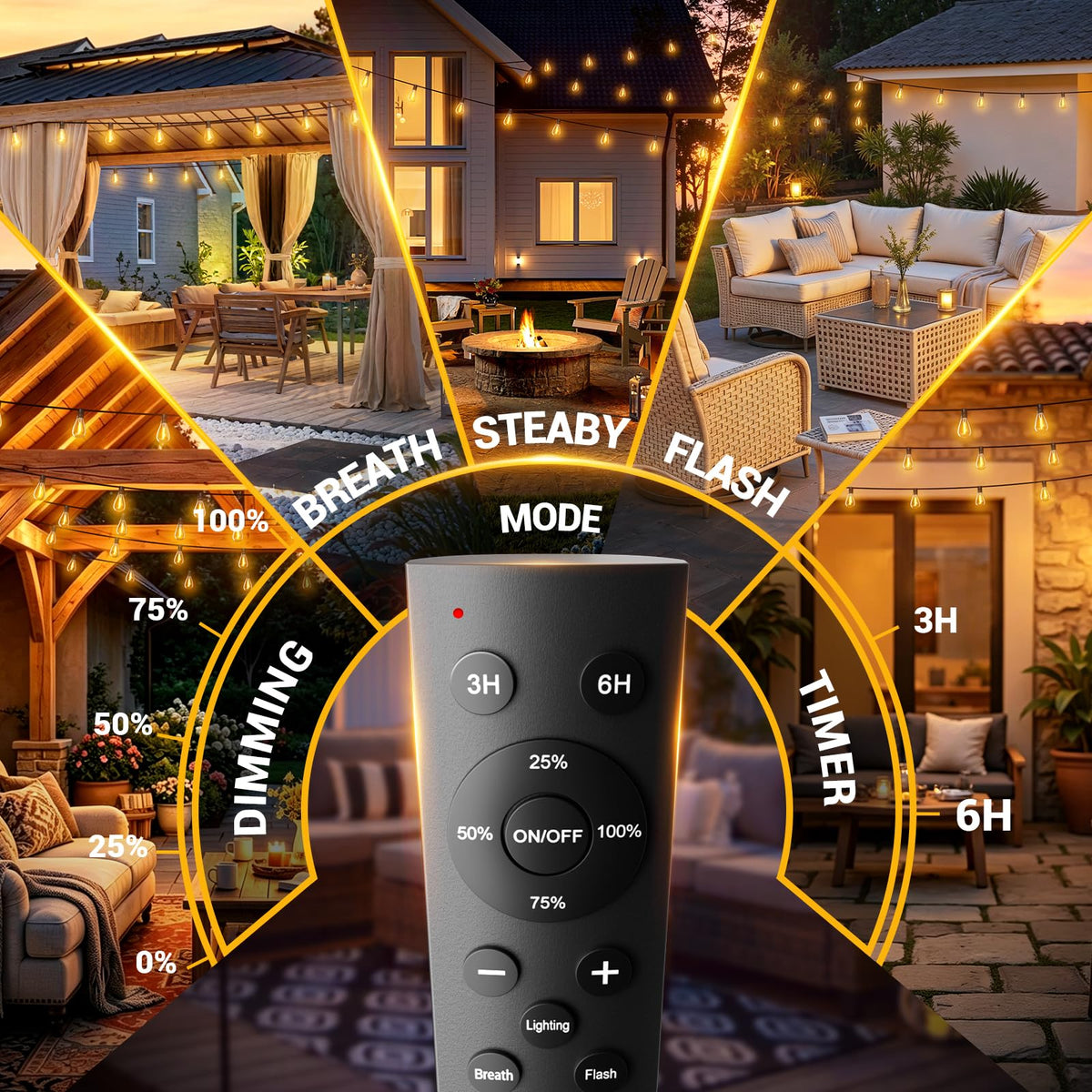 Amzrap 200FT Outdoor String Lights with Remote, Waterproof Patio Lights with 72+2 Shatterproof LED Bulbs,Dimmable Hanging Decor for Backyard Garden Porch Bistro, Timer & 3 Modes,2700K Warm White