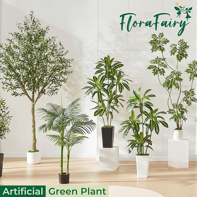 FloraFairy 5.5FT Artificial Sumac Tree with White Pot, Tall Faux Plants Indoor, Large Fake Tree with Nearly Natural Silk Plant (Real Touch), for Home, Office, Living Room, Patio, Lobby Decor
