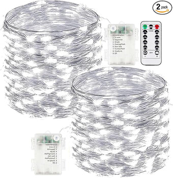2-Pack Fairy Lights Battery Operated with Remote, Waterproof 66FT 200 LED Battery String Lights Outdoor Indoor, 8 Modes Twinkle Lights with Timer for Bedroom Wedding DIY Christmas Decor (Cool White)