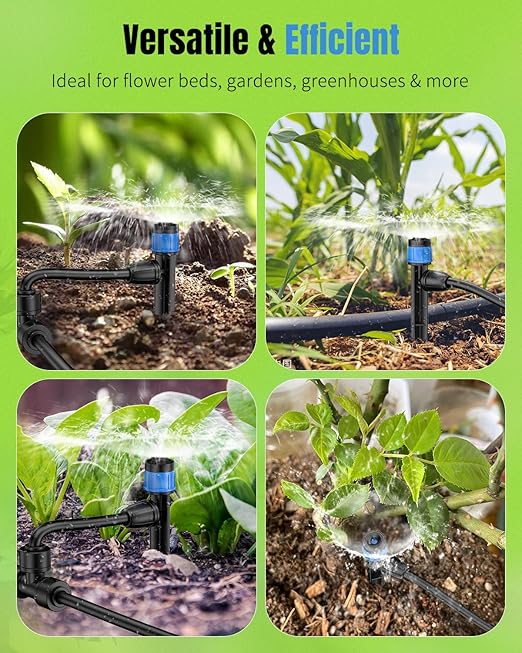 Pawfly 60 Pcs Drip Irrigation Emitters, Garden Drippers for Plants Watering System, Sprinkler Heads with Adjustable 360 Degree Water Flow, Drip Emitters for 1/4" Drip Irrigation Tubing