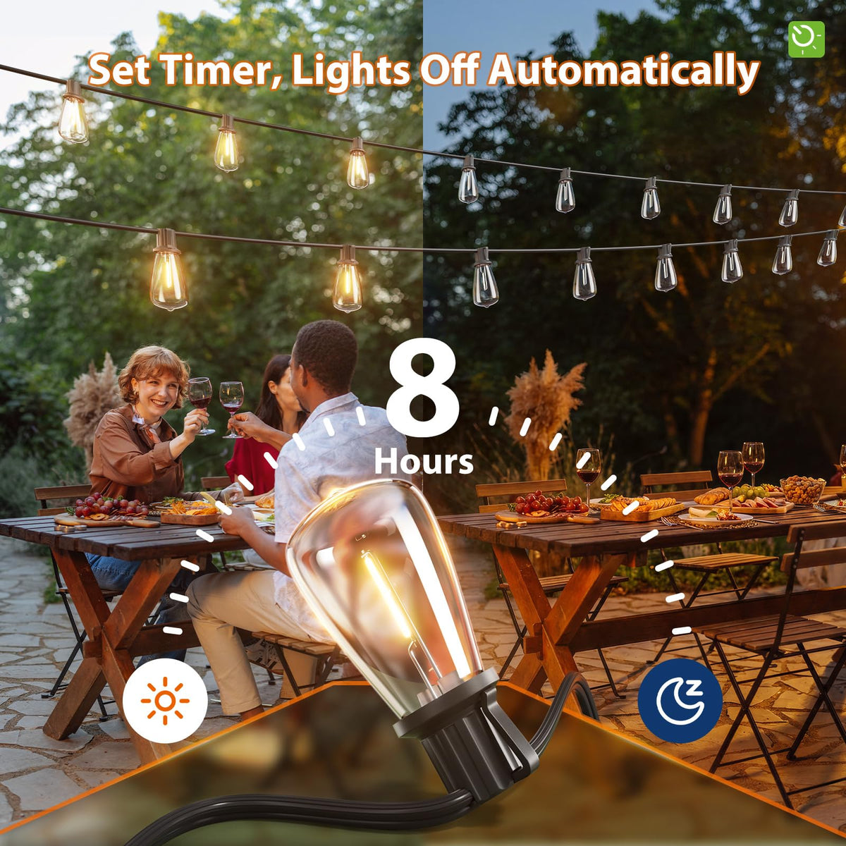 KYY 102FT(96+6) Solar String Lights Outdoor with USB Port Remote Control