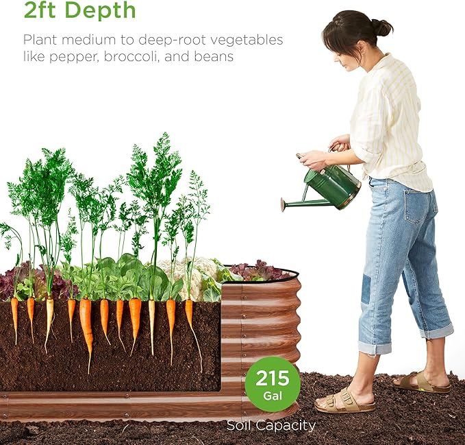 Best Choice Products 8x2x2ft Metal Raised Garden Bed, Oval Outdoor Deep Root Planter Box for Vegetables, Herbs w/ 4 Support Bars, 215 Gal Capacity - Wood Grain