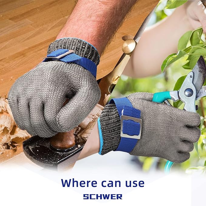 Schwer SlicePro ANSI A9 Cut Resistant Glove PR1706, Stainless Steel Mesh Metal Glove, Food Grade for Kitchen Cooking, Butcher Meat Cutting, Oyster Shucking, Mandoline, Fishing, Non-PFAS (M, 1 PCS)
