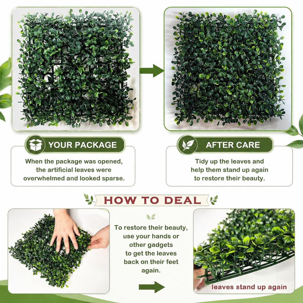 Bybeton Artificial Grass Wall Panel,10"x 10"(12Pcs) Boxwood Faux Green Wall Panels for Interior Wall, Backdrop Wall,Garden Wall and Indoor Outdoor Plant Wall Decor