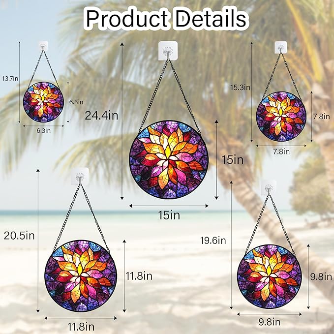 AMDERVEN Stained Glass Window Hanging, Fuchsia Abstract Flowers Suncatcher for Window Home Decor Orange Sun Catcher Mother's Day Birthday Gifts for Women Men Mom Nana 15 in