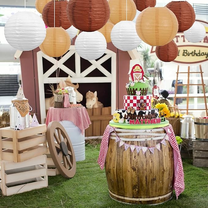 BEISHIDA 16 Pcs Brown Mix Paper Lanterns,Hanging Decorative Chinese Japanese Round Paper Lantern Lamp for Bachelorette Party Father's Day Retirement PartyDecoration