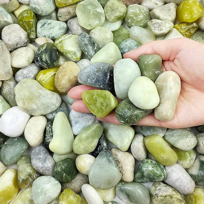 FANTIAN 5 lbs Green River Rocks for Plants, 1-2 Inch Polished Jade Pebbles for Indoor Plants, Decorative Rocks for Succulent, Landscaping, Vases, Yard and Garden