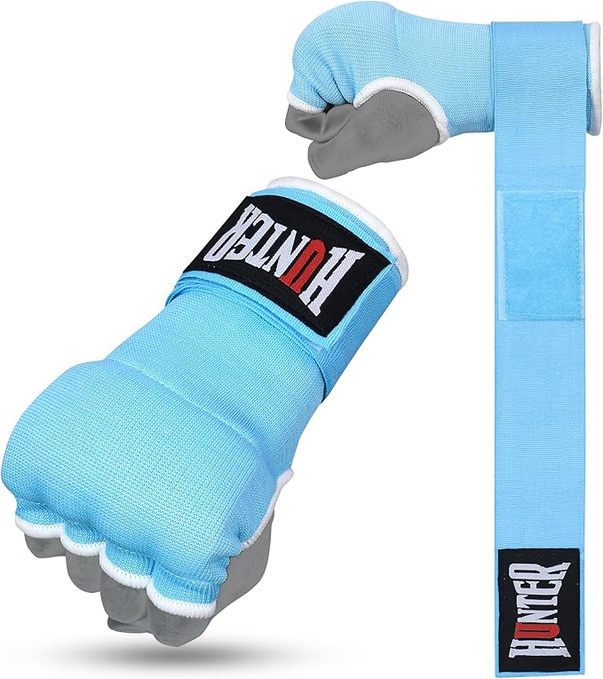 HUNTER Gel Padded Inner Gloves with Hand Wraps for Boxing, Quick Elastic Training Wraps for Men & Women, Muay Thai MMA Kickboxing Martial Arts Knuckle Wrist Protector (Pair)