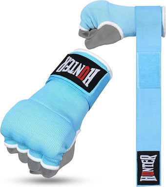 HUNTER Gel Padded Inner Gloves with Hand Wraps for Boxing, Quick Elastic Training Wraps for Men & Women, Muay Thai MMA Kickboxing Martial Arts Knuckle Wrist Protector (Pair)