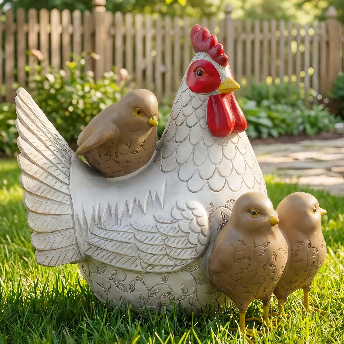 Euiroet Resin Animal Decorations Gifts, Rustic Garden Statues, Farmhouse Chicken Decor, Hen on Nest, Chicken Statue & Figurine for Garden, Patio & Home, Waterproof & Durable, Unique Outdoor Art