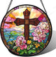 JOSUMALY Christian Gifts for Women - Cross Stained Glass Window Hanging Jesus Easter Pink Flower Peony Sun Catcher Garden Religion Decor Mother's Day Catholic Gift for Men Grandma Mom Her Nana 9.8"