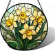 DASTOLL Stained Glass Window Hanging, Daffodil Plant Flowers Sun Catchers Diamond Glass Panel Hangings Suncatcher Decor for Birthday for Women, Men, Wife, Aunt,and Mom 9.8X9.8IN
