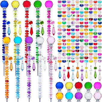 Exway 247 PCS DIY Fairy Wand Beaded Garden Stake Kits with Assortment Large Hole Beads 10 Crystal Stopper Top Threaded Rods and Sparkling Crystal Pendants for Outdoor Indoor Decor