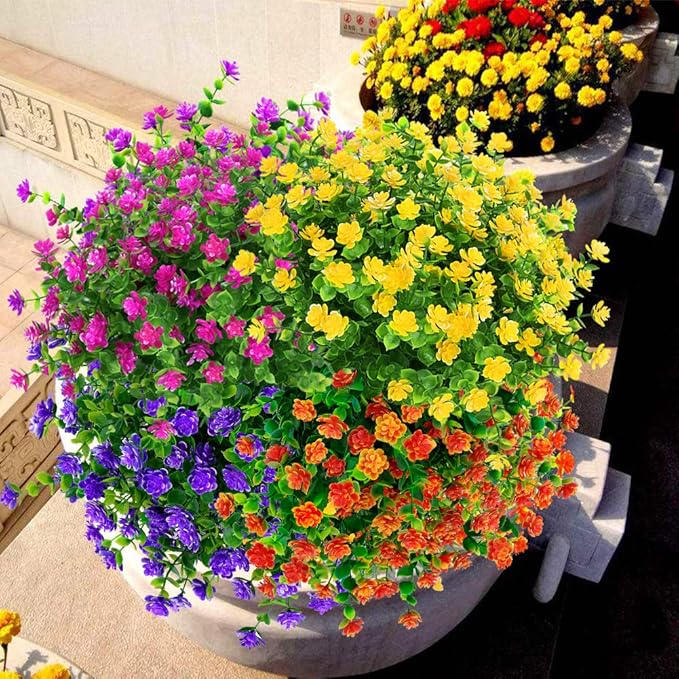 ArtBloom 24 Bundles Outdoor Artificial Flowers UV Resistant Fake Boxwood Plants, Faux Greenery for Indoor Outside Hanging Plants Garden Porch Window Box Home Wedding Farmhouse Décor (Yellow)