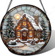 AMDERVEN Stained Glass Window Hanging - Christmas Tree Cottage Sun Catcher for Door Garden Home Winter Decor Snowy Night Suncatcher Mother's Day Birthday Gifts for Women Men Mom Nana 15 in